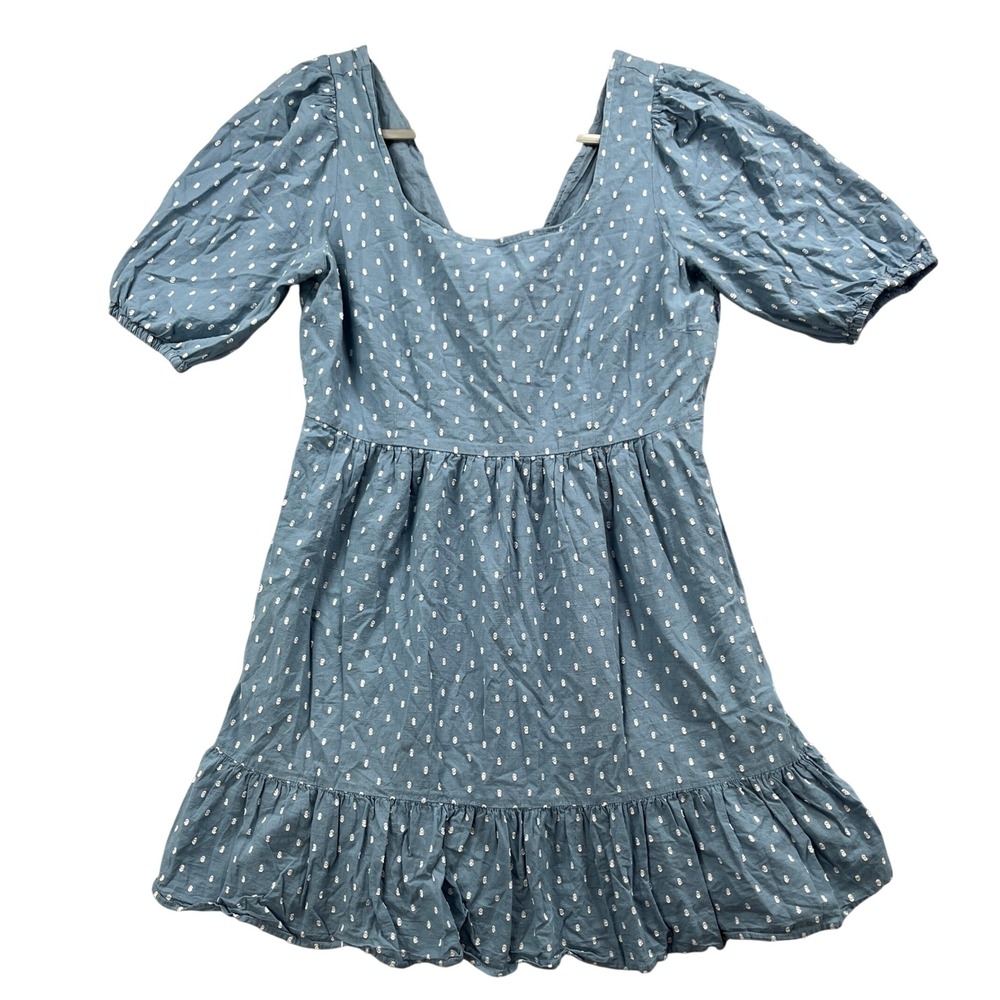 LOFT Mini Dress Women‎ 6 Blue Babydoll Ruffle Hem Cottagecore Summer Casual